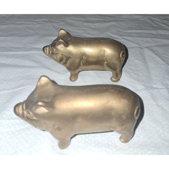 Vintage Brass Pig Hog Piglet Lot of 3 Family Paperweight Figurines Set of 3 Pigs - Picture 12 of 16